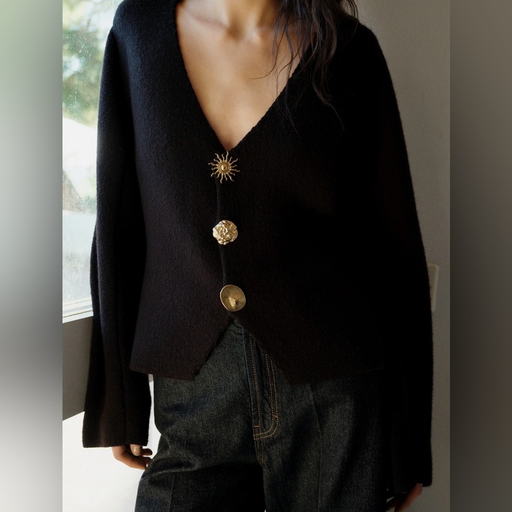 ZARA Knitted Jacket With Jewel Buttons